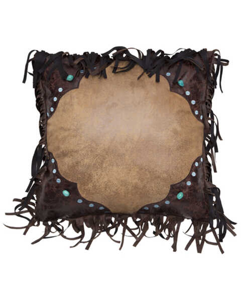 Image #1 - Carstens Western Turquoise Bead Faux Leather & Suede Decorative Pillow, Tan, hi-res