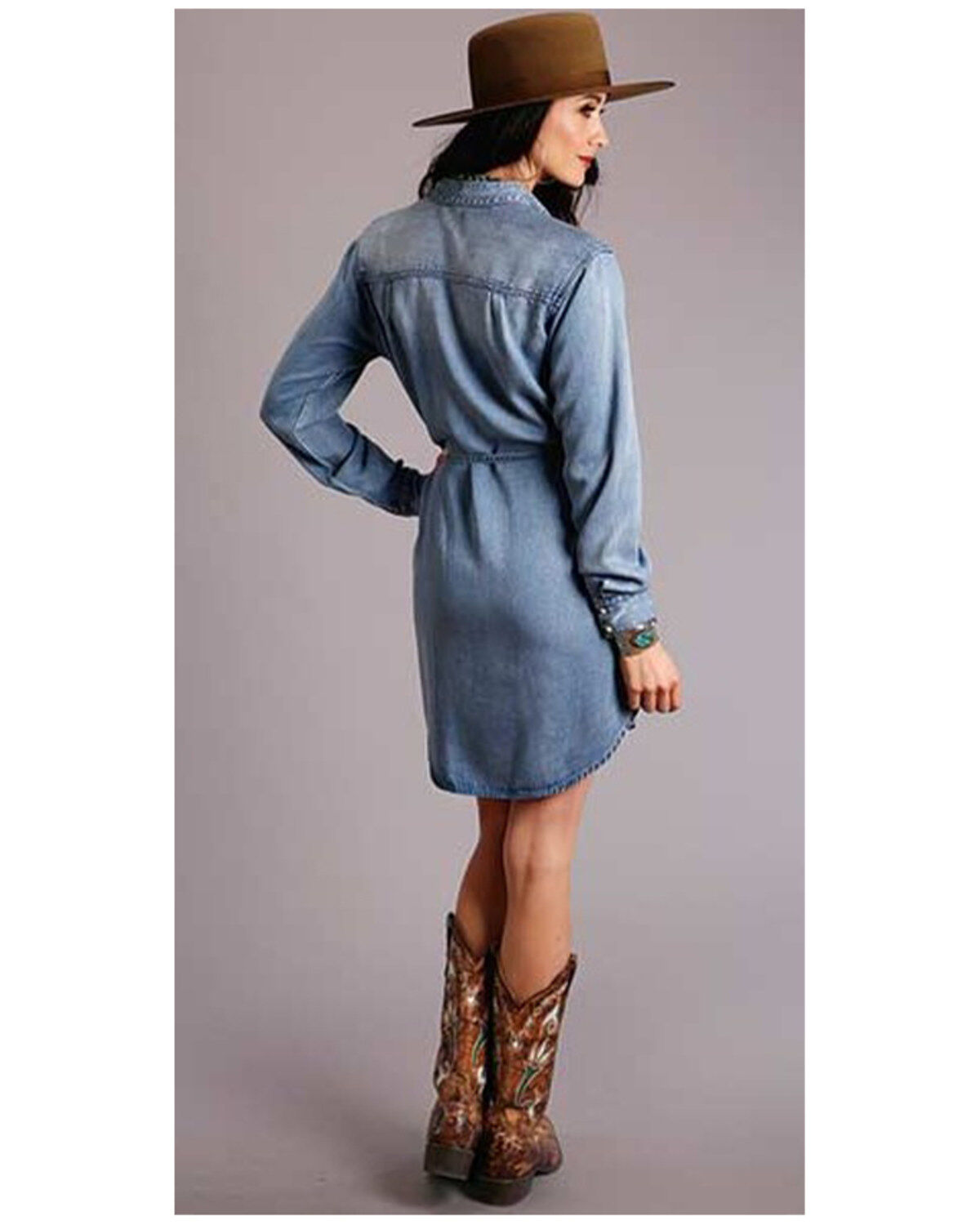 Image #2 - Stetson Women's Denim Snap Shirt Dress, , hi-res