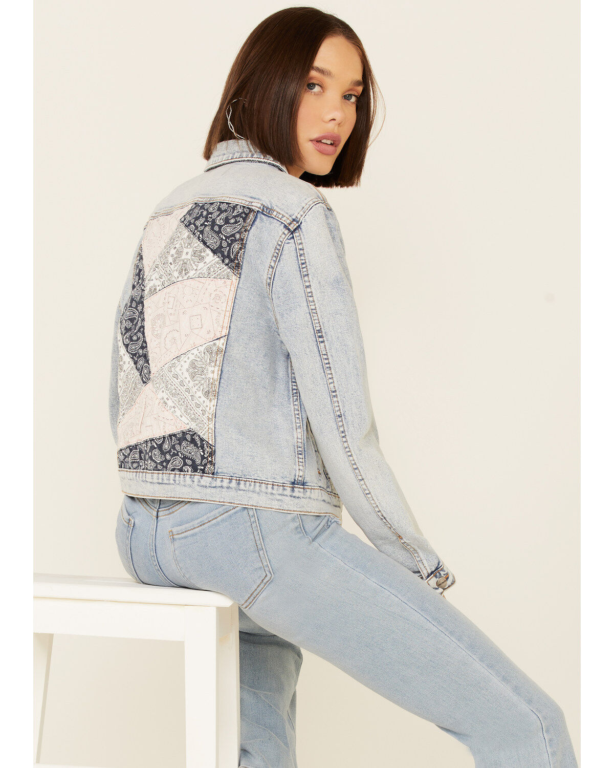 Image #5 - Driftwood Women's Light Wash Patchwork Cropped Button-Front Denim Jacket, Blue, hi-res