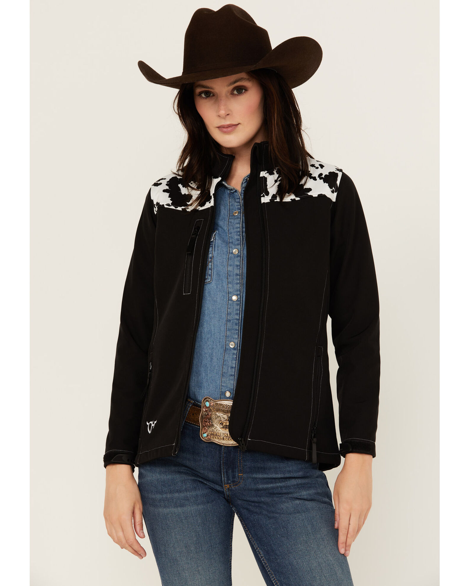 Cowgirl Hardware Women s Cow Print Yoke Softshell Jacket