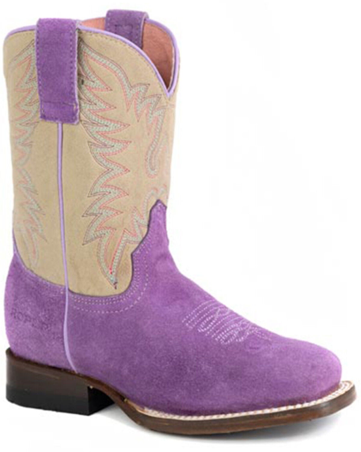 Roper Girls' Willa Suede Western Boots - Broad Square Toe, Purple, hi-res