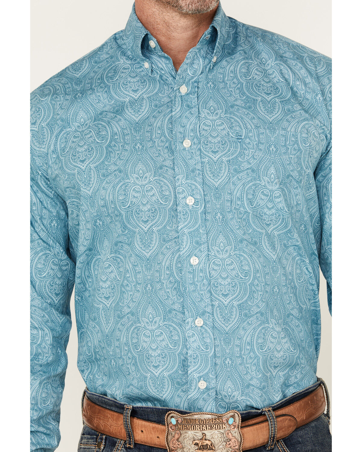 Image #3 - Stetson Men's Paisley Print Long Sleeve Button-Down Western Shirt, Blue, hi-res