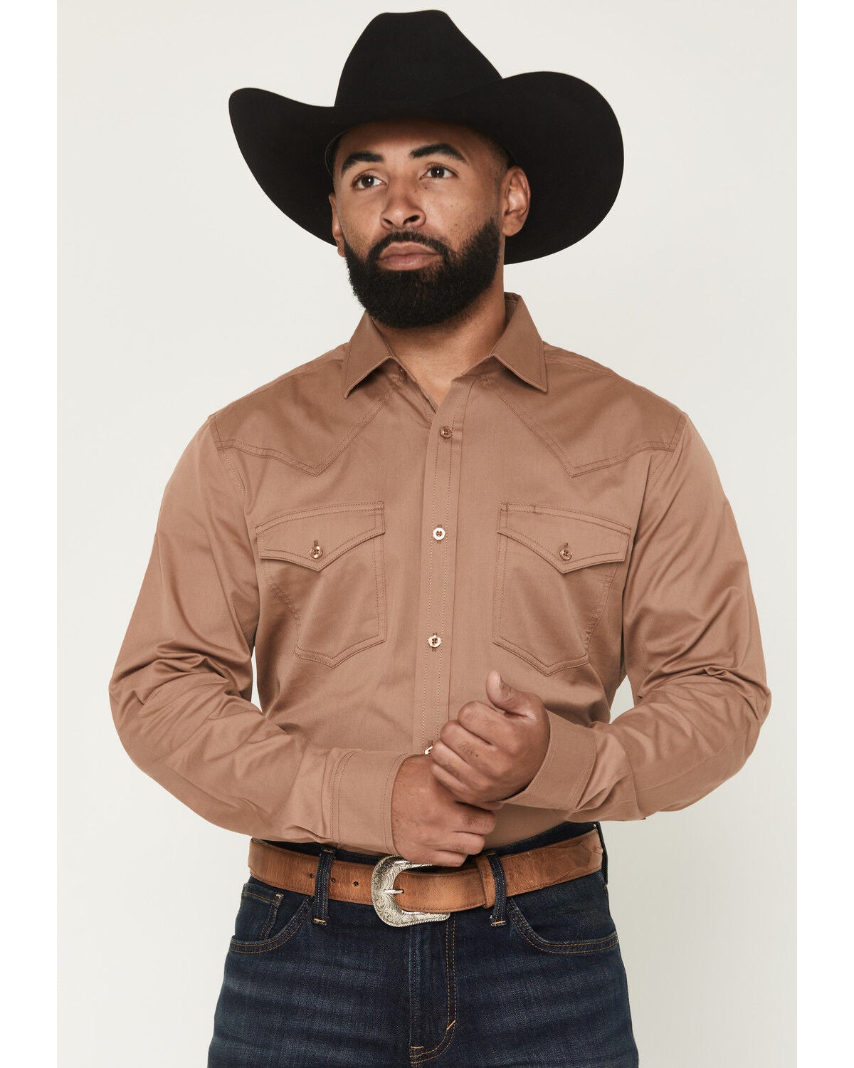 Cody James Black 1978&reg; Men's Lawman Solid Long Sleeve Button-Down Western Shirt, Lt Brown, hi-res