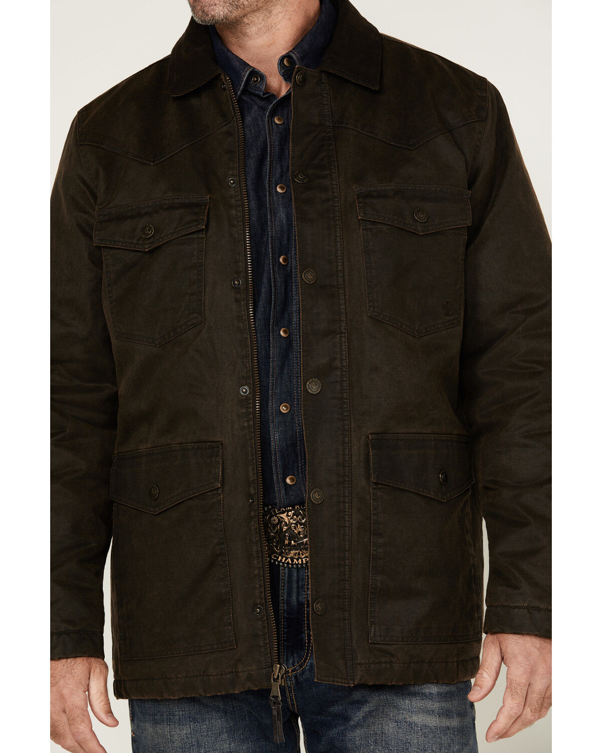 Image #3 - Cody James Men's Road Dust Washed Oil Skin Long Jacket, Brown, hi-res