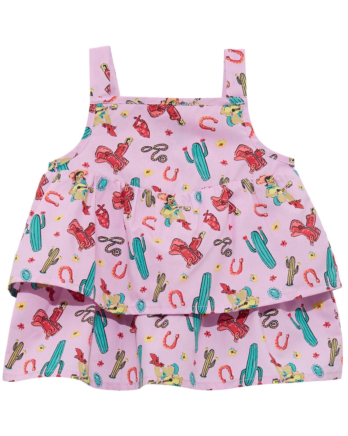 Wrangler Toddler Girls' Conversational Print Ruffle Tank, Pink, hi-res