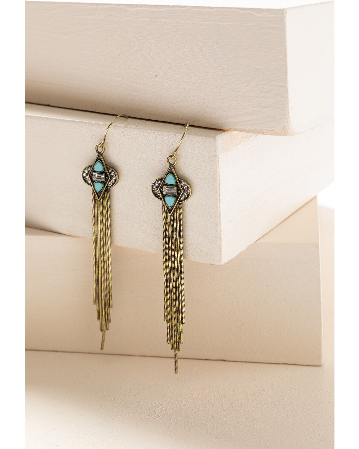 Image #2 - Shyanne Women's Gilded Gold Diamond Tassel Earrings, Gold, hi-res