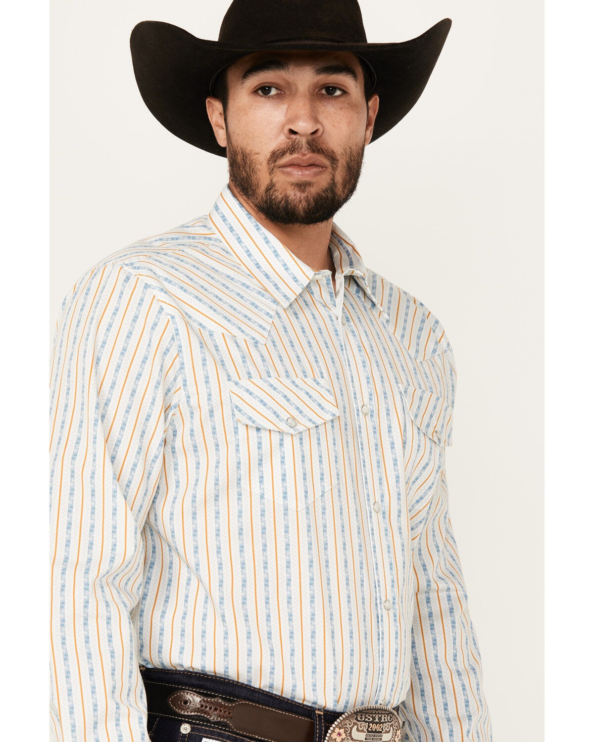 Image #2 - Gibson Trading Co Men's Midway Vertical Striped Print Long Sleeve Snap Western Shirt, White, hi-res