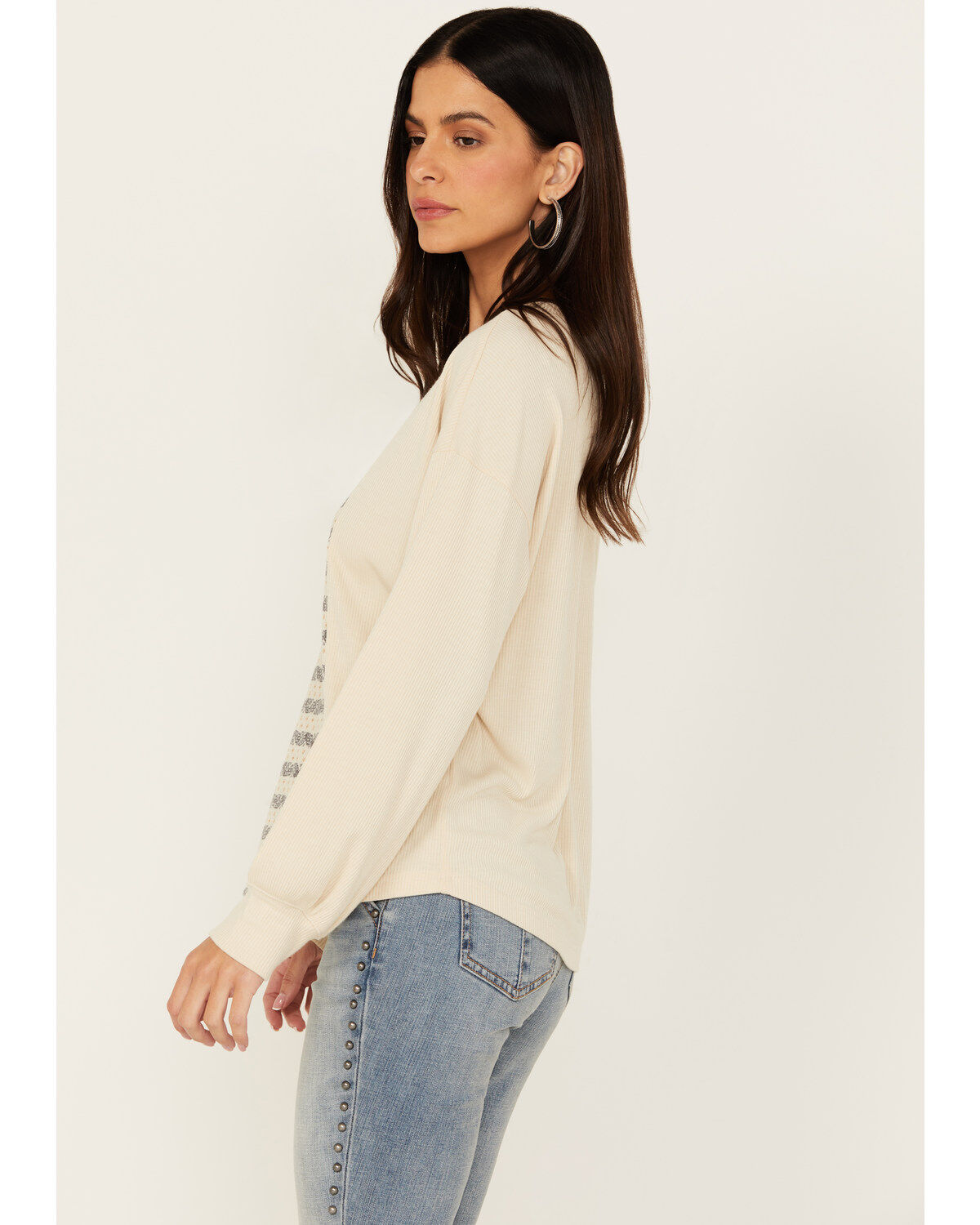 Image #2 - Cruel Girl Women's Long Sleeve Knit Top, Cream, hi-res