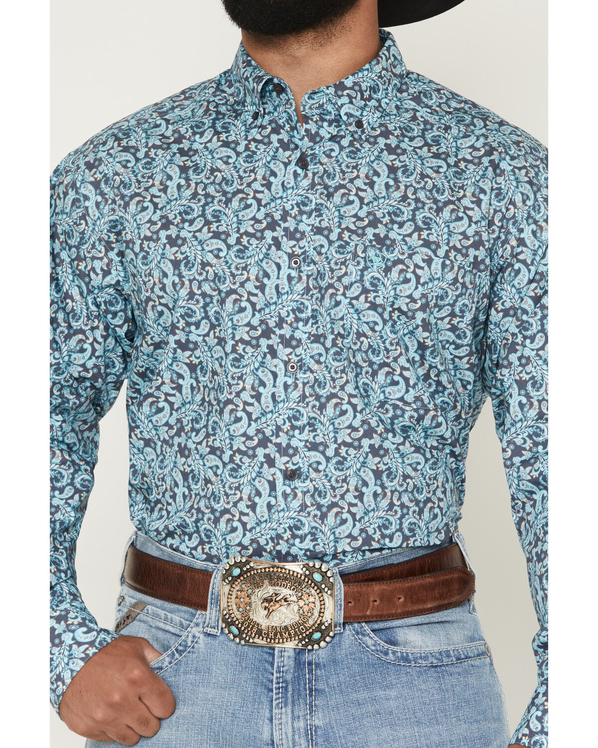 Image #3 - Ariat Men's Phelps Floral Paisley Long Sleeve Button-Down Western Shirt, Blue, hi-res