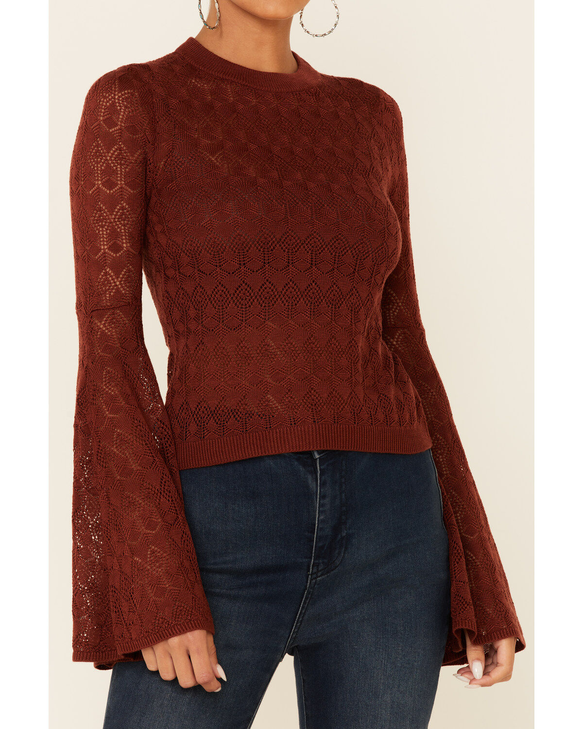 Image #2 - Shyanne Women's Crochet Lace Bell Sleeve Sweater , , hi-res