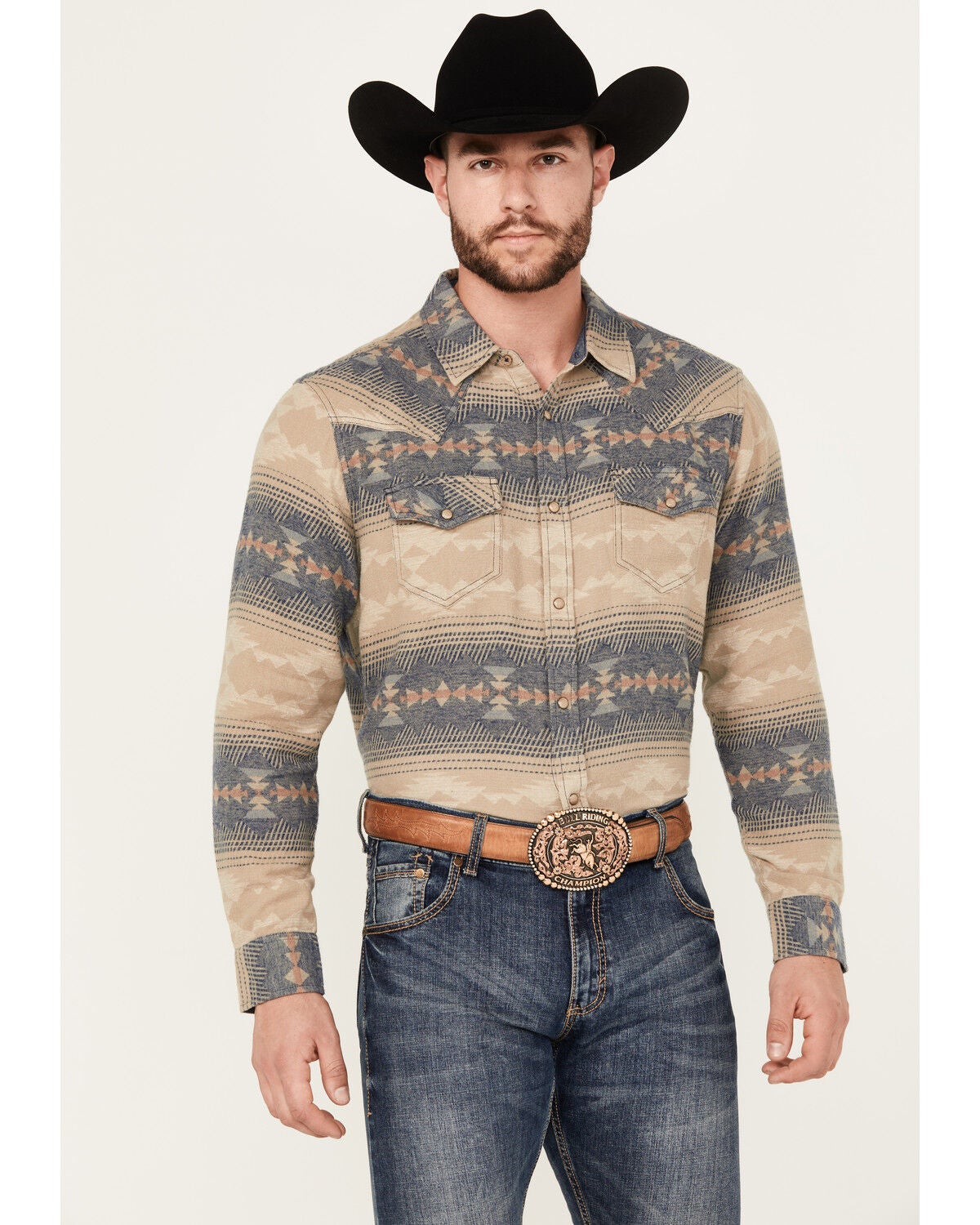 Image #1 - Cody James Men's Arrow Bear Southwestern Print Long Sleeve Snap Western Shirt - Big, Tan, hi-res