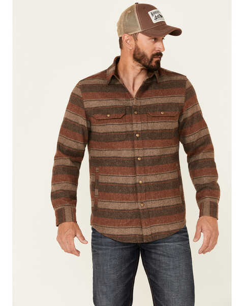 Pendleton Men's Taupel Lambswool Horizontal Stripe Long Sleeve Button-Down Shirt Jacket , Taupe, hi-res