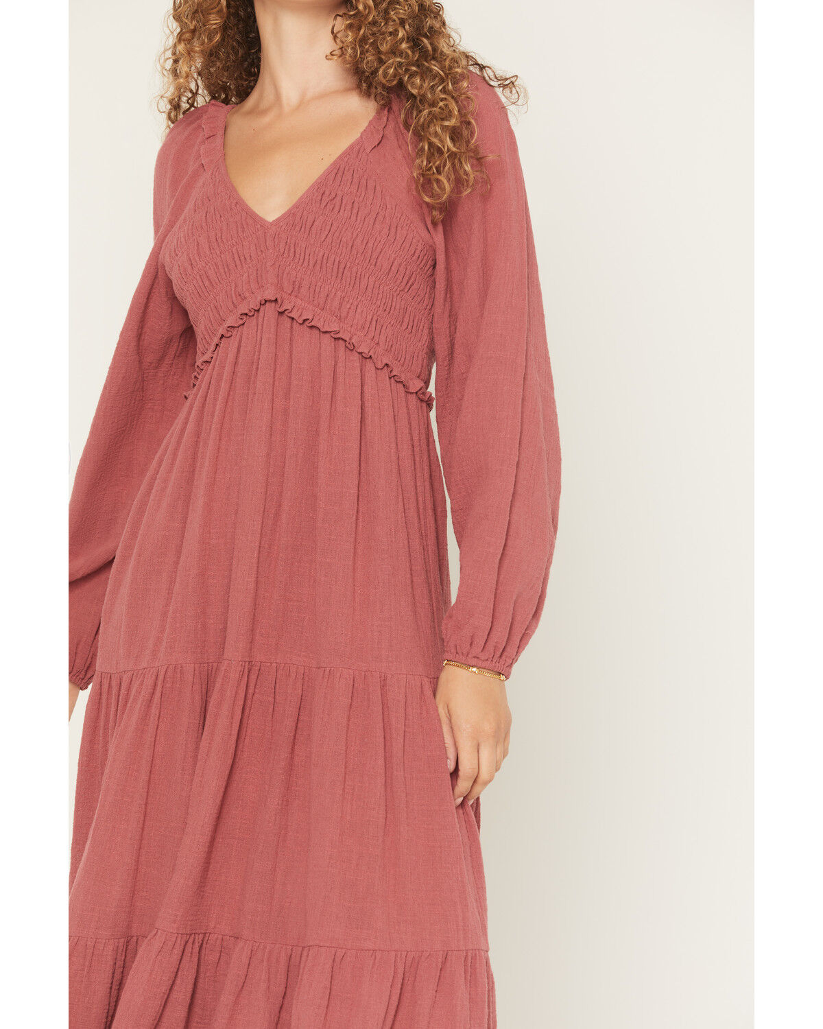 Product Name:  Yura Women's Long Sleeve Smocked Tiered Midi Dress