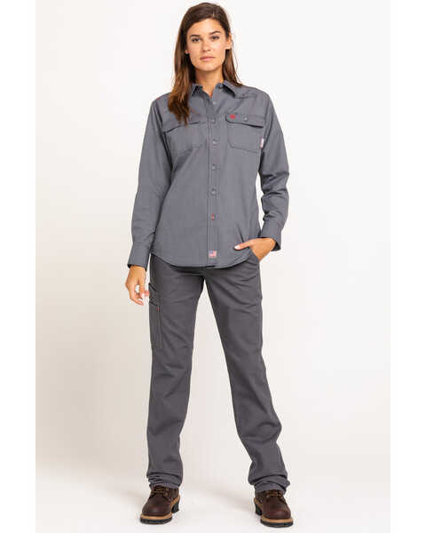 Image #6 - Ariat Women's FR Featherlight Long Sleeve Work Shirt, Grey, hi-res