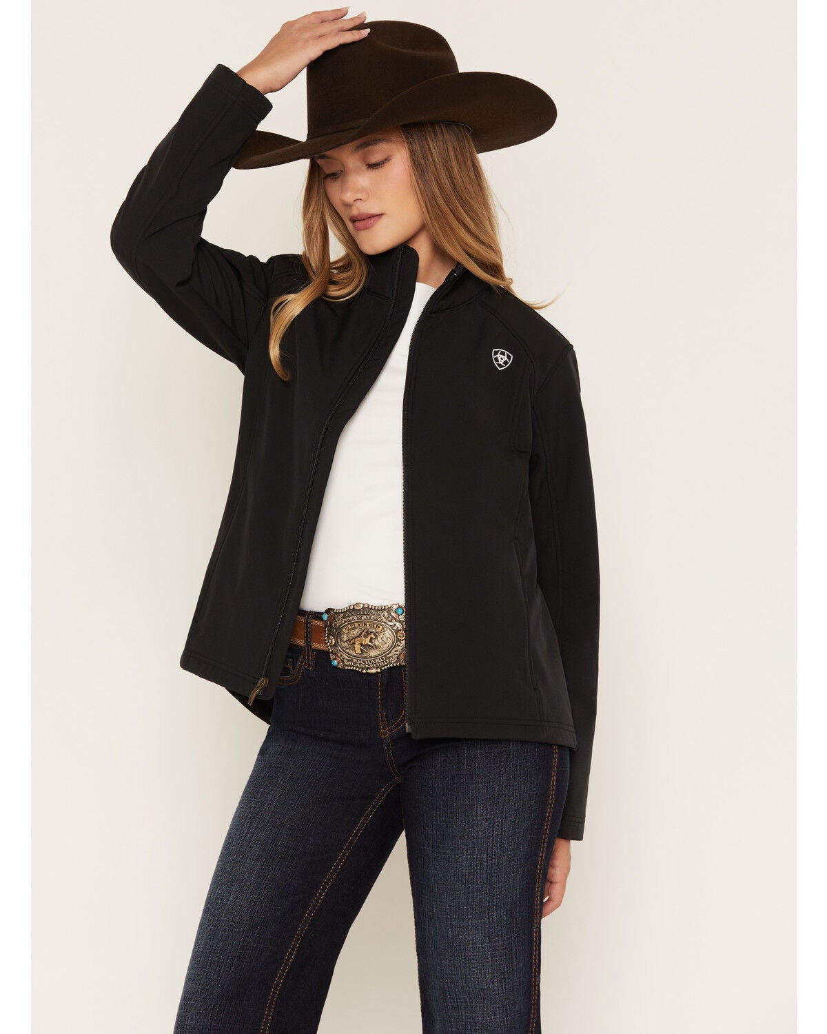 Image #1 - Ariat Women's Logo Concealed Carry Softshell Jacket, Black, hi-res