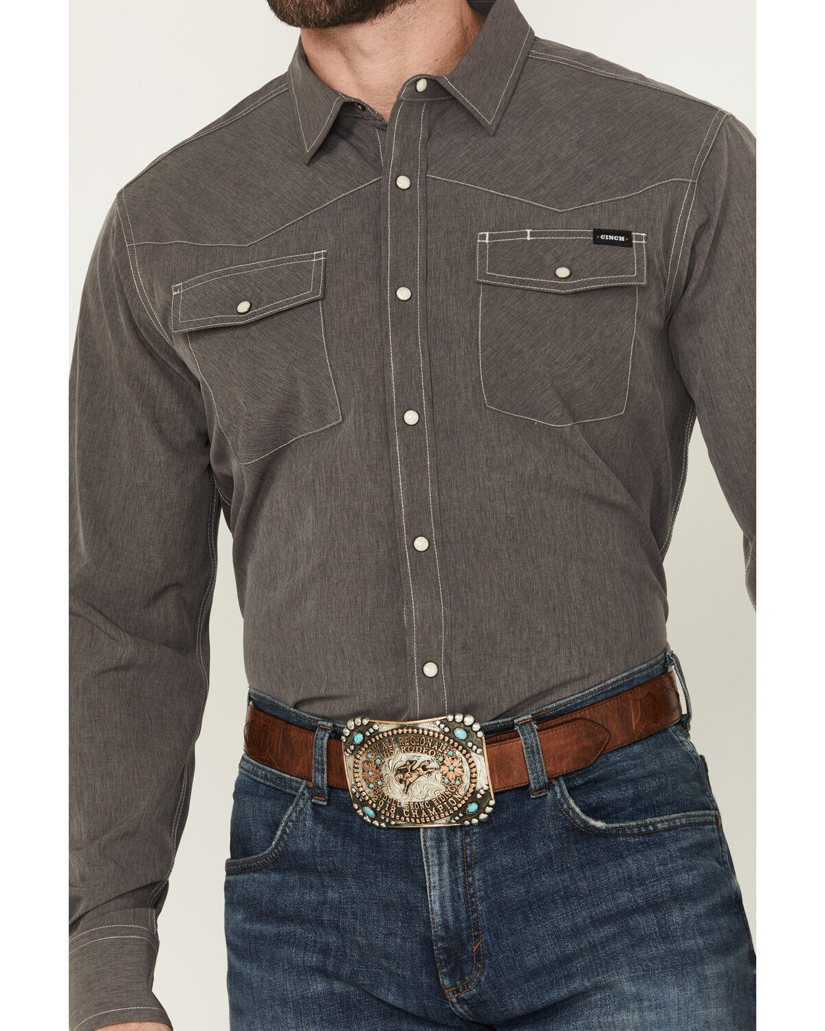 Image #3 - Cinch Men's Solid Long Sleeve Snap Performance Western Shirt, Charcoal, hi-res