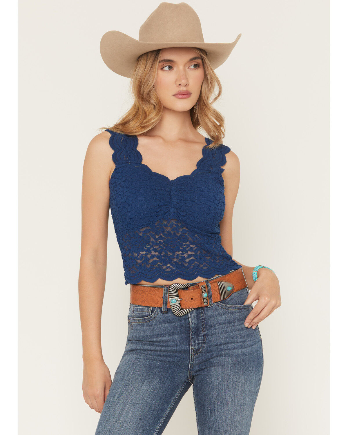 Image #1 - Shyanne Women's Solid Lace Tank Top, Navy, hi-res