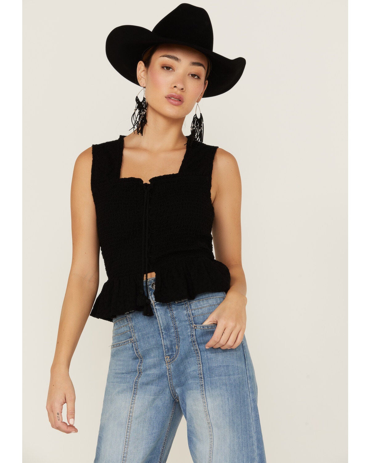 Image #1 - Shyanne Women's Eyelet Smocked Corset Tank Top, , hi-res