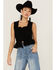 Shyanne Women's Eyelet Smocked Corset Tank Top, Black, hi-res