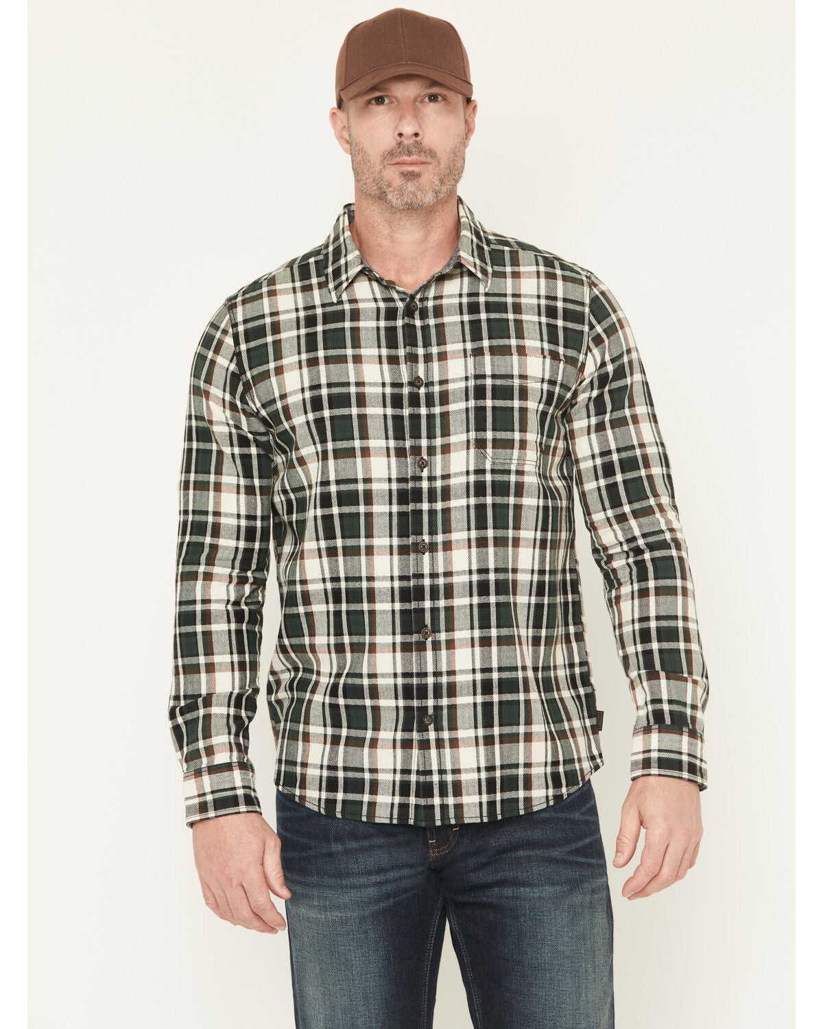 Brothers and Sons Men's Sawmill Plaid Print Long Sleeve Button-Down Flannel Shirt, Green, hi-res