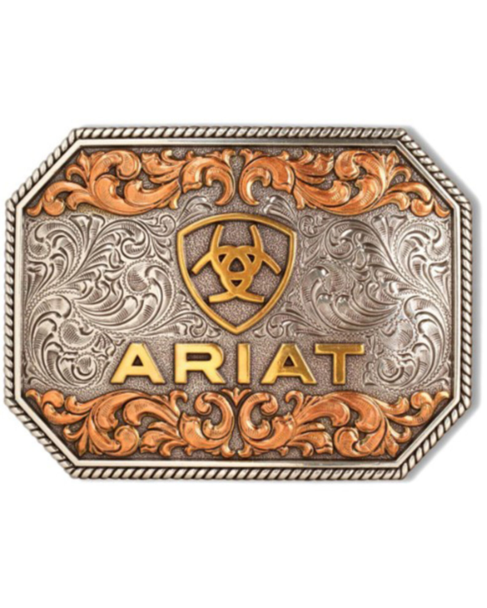 Ariat Men s Tri Tone Logo Rectangular Belt Buckle Boot Barn