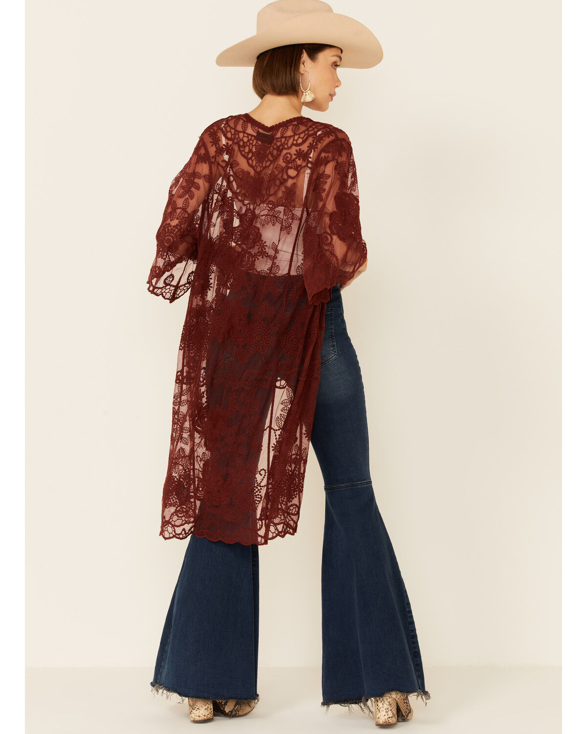 Image #4 - Shyanne Women's Lace Duster Kimono, Chocolate, hi-res