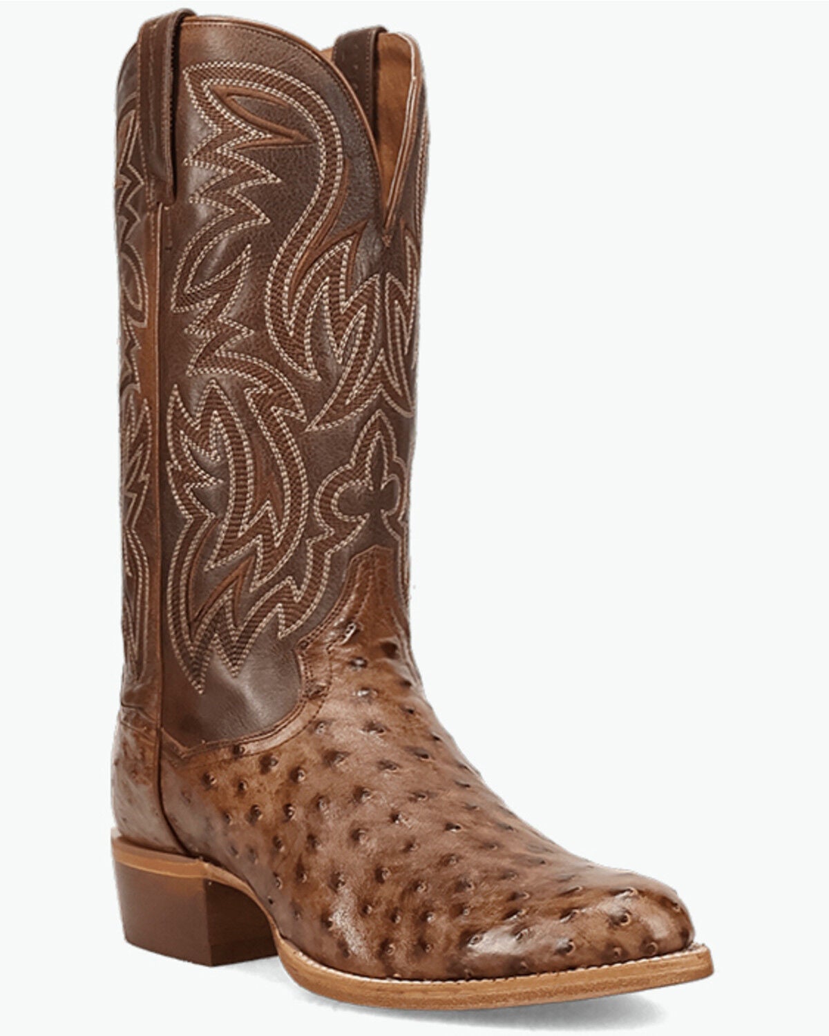 Dan Post Men's Gauge Exotic Ostrich Western Boots - Round Toe, Brown, hi-res