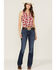 Shyanne Women's Plaid Print Stars America Sleeveless Top, Red, hi-res
