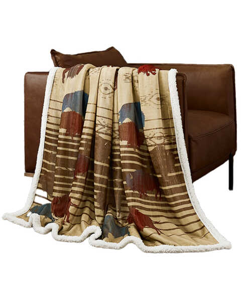 HiEnd Accents Home On The Range Campfire Sherpa Throw, Brown, hi-res
