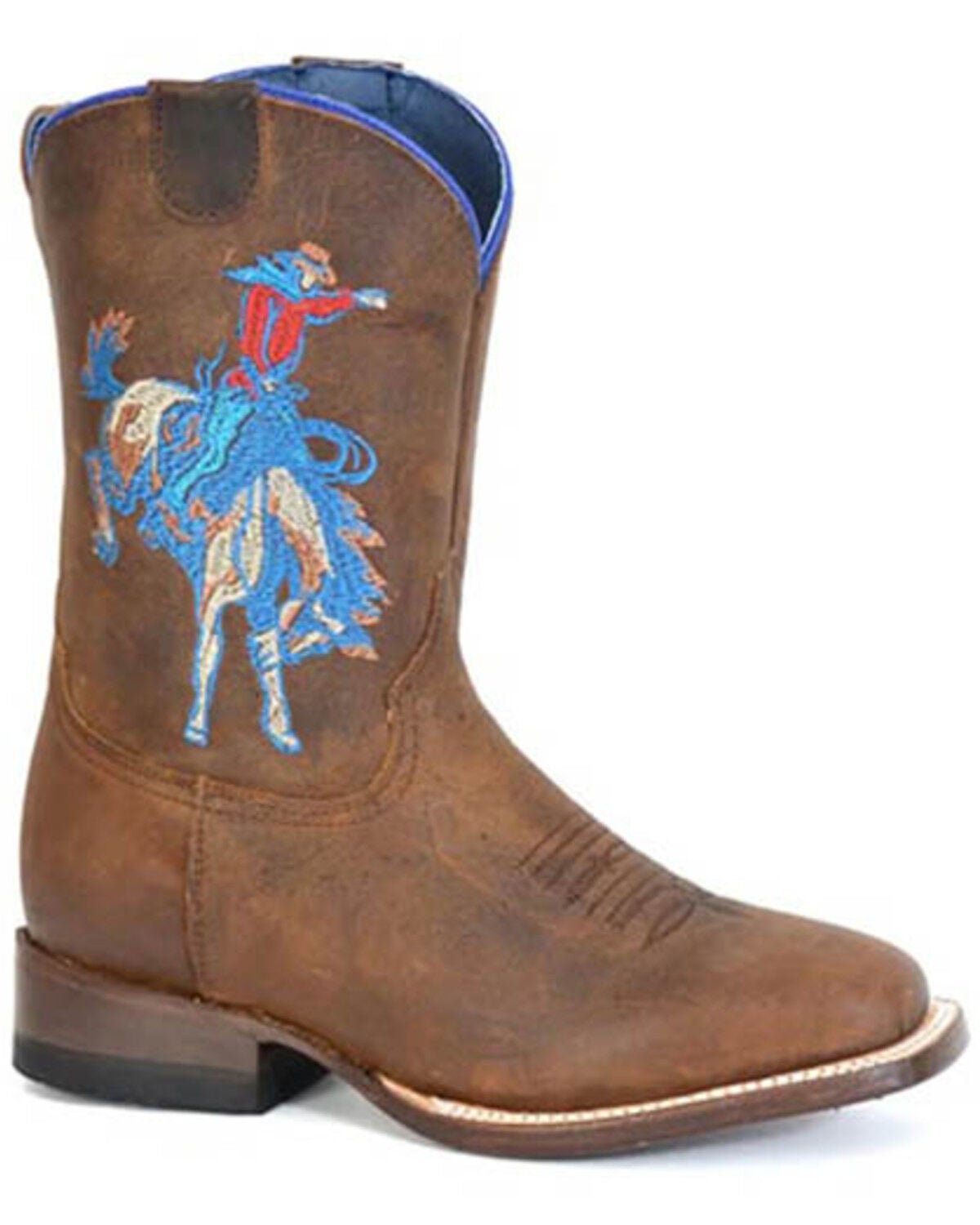 Roper Boys' Buckin' Bronc 2 Western Boots - Broad Square Toe, Brown, hi-res