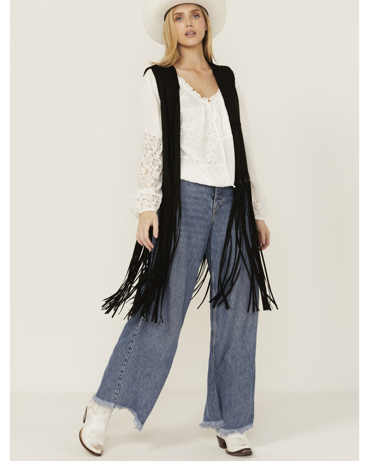 Image #1 - Fornia Women's Suede Fringe Vest, Black, hi-res