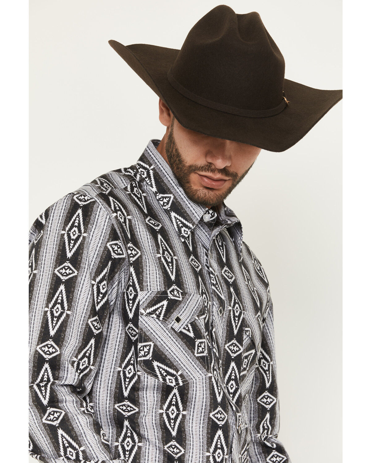 Image #2 - Rock & Roll Denim Men's Southwestern Print Long Snap Stretch Western Shirt, Black, hi-res