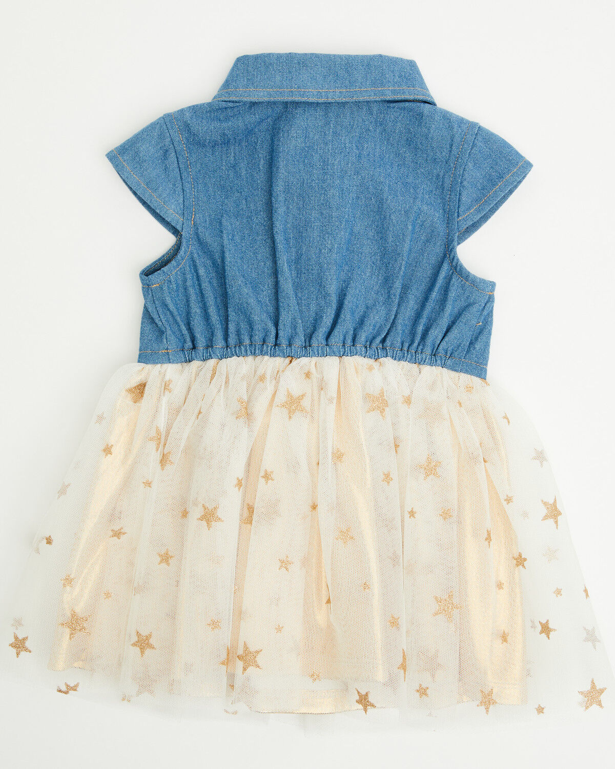 Image #3 - Sugar California Infant Girls' Denim and Tulle Gold Star Dress, Multi, hi-res