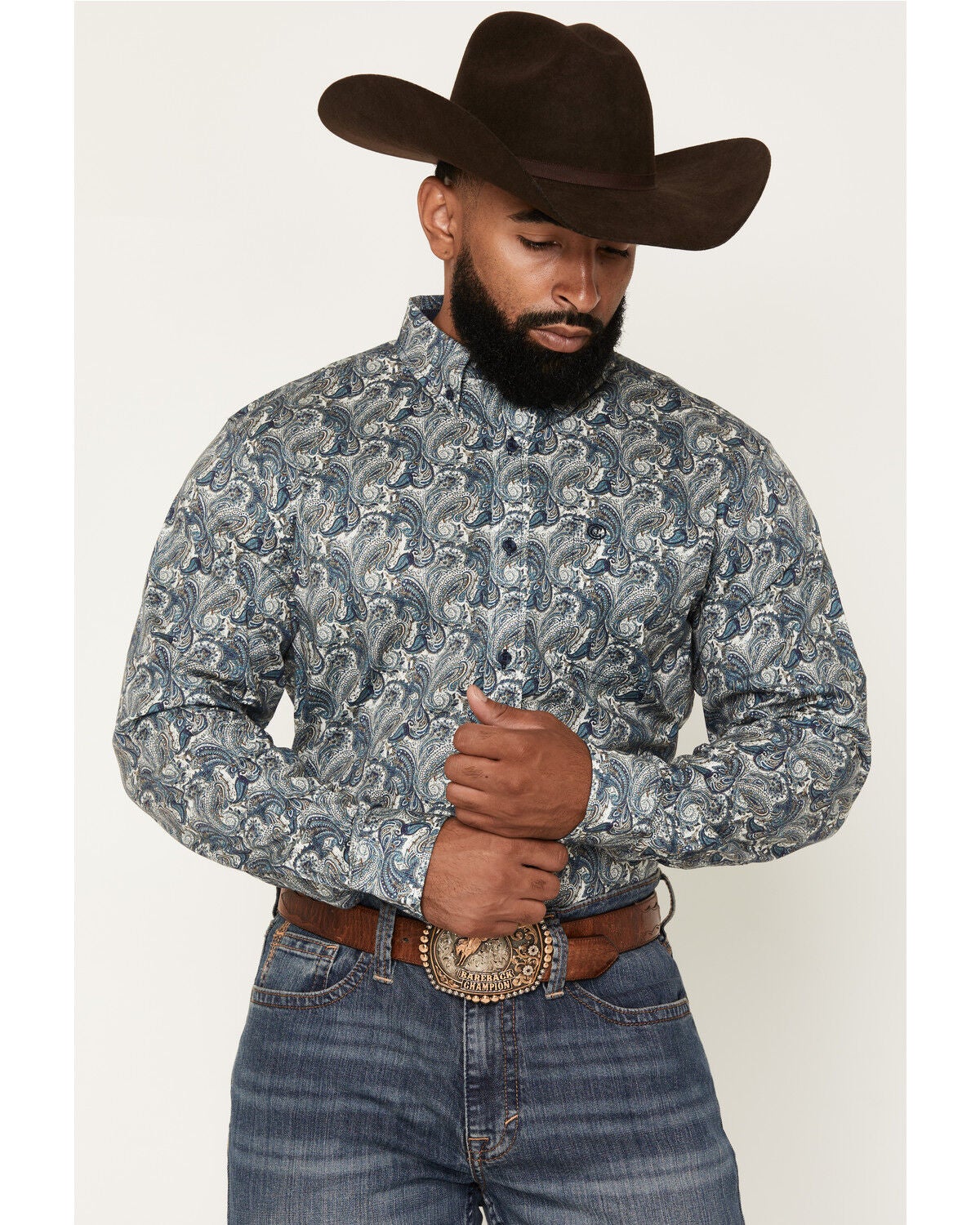 Image #1 - Cody James Men's Lost Resort Paisley Print Long Sleeve Button-Down Stretch Western Shirt - Big, Blue, hi-res