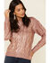 Image #1 - Rock & Roll Denim Women's Mauve Metallic Cable Knit Sweater , , hi-res