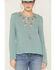 Image #4 - Shyanne Women's Long Sleeve Embroidered Trim Top, Aqua, hi-res