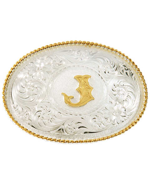Montana Silversmiths Initial J Western Buckle, Silver, hi-res