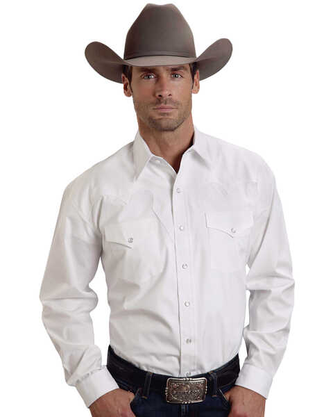 Stetson Men's White Solid Long Sleeve Western Shirt , White