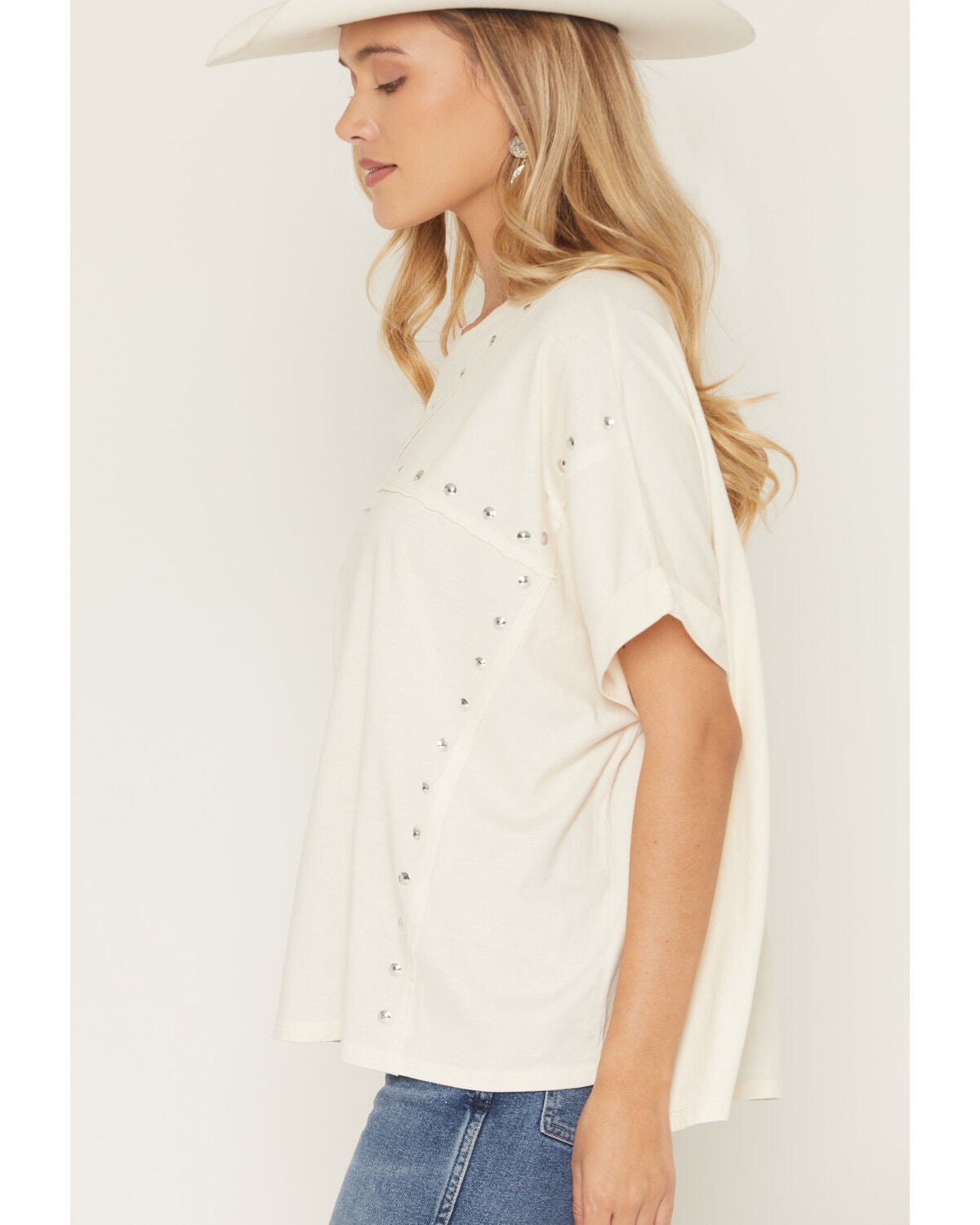 Image #2 - Blended Women's Studded Poncho Tee, White, hi-res
