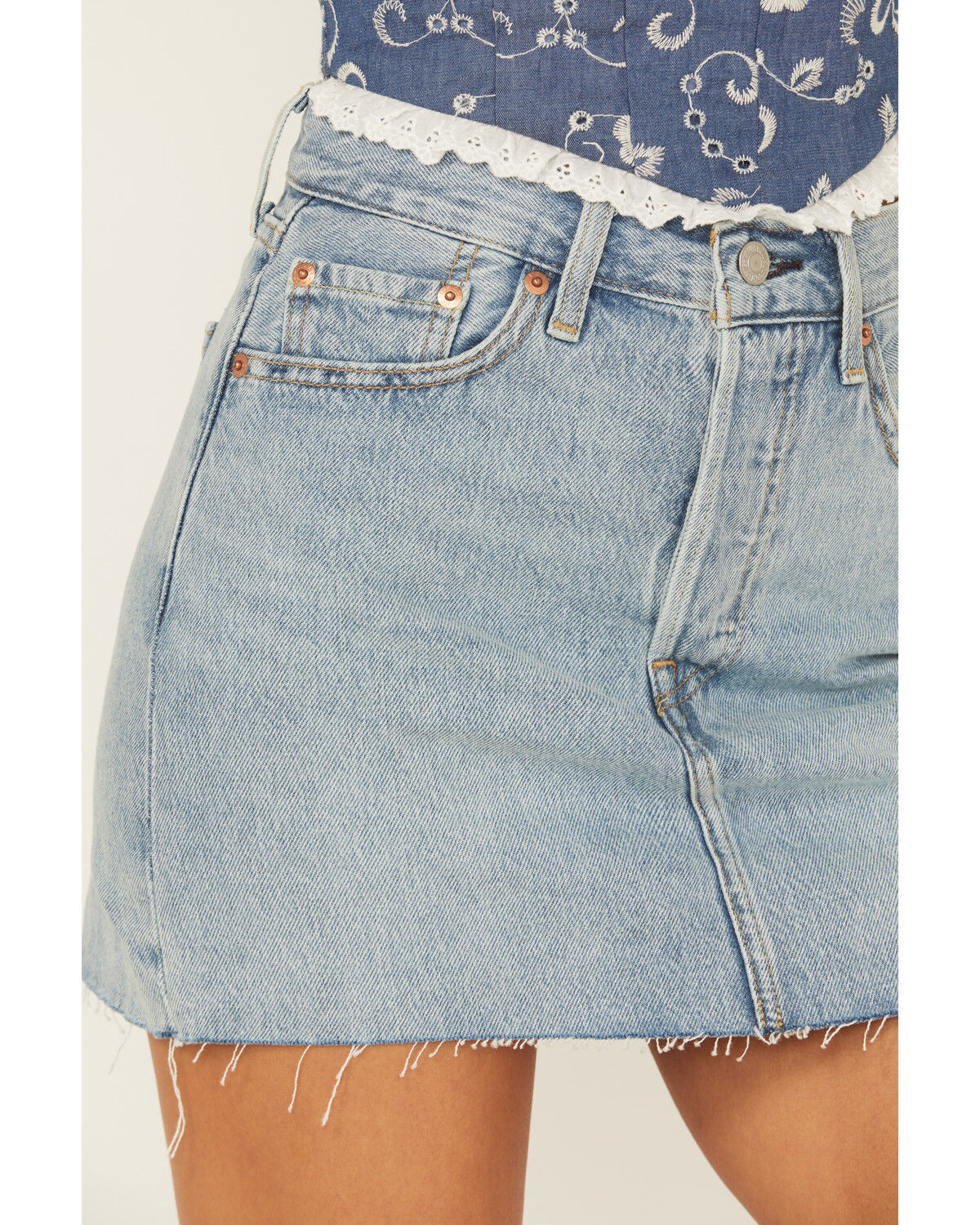 Image #2 - Levi's Women's Icon Light Wash Raw Hem Denim Mini Skirt, Blue, hi-res