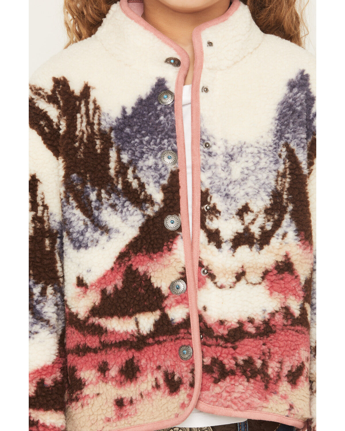 Image #3 - Shyanne Girls' Teton Snap Front Printed Sherpa Jacket, Cream, hi-res