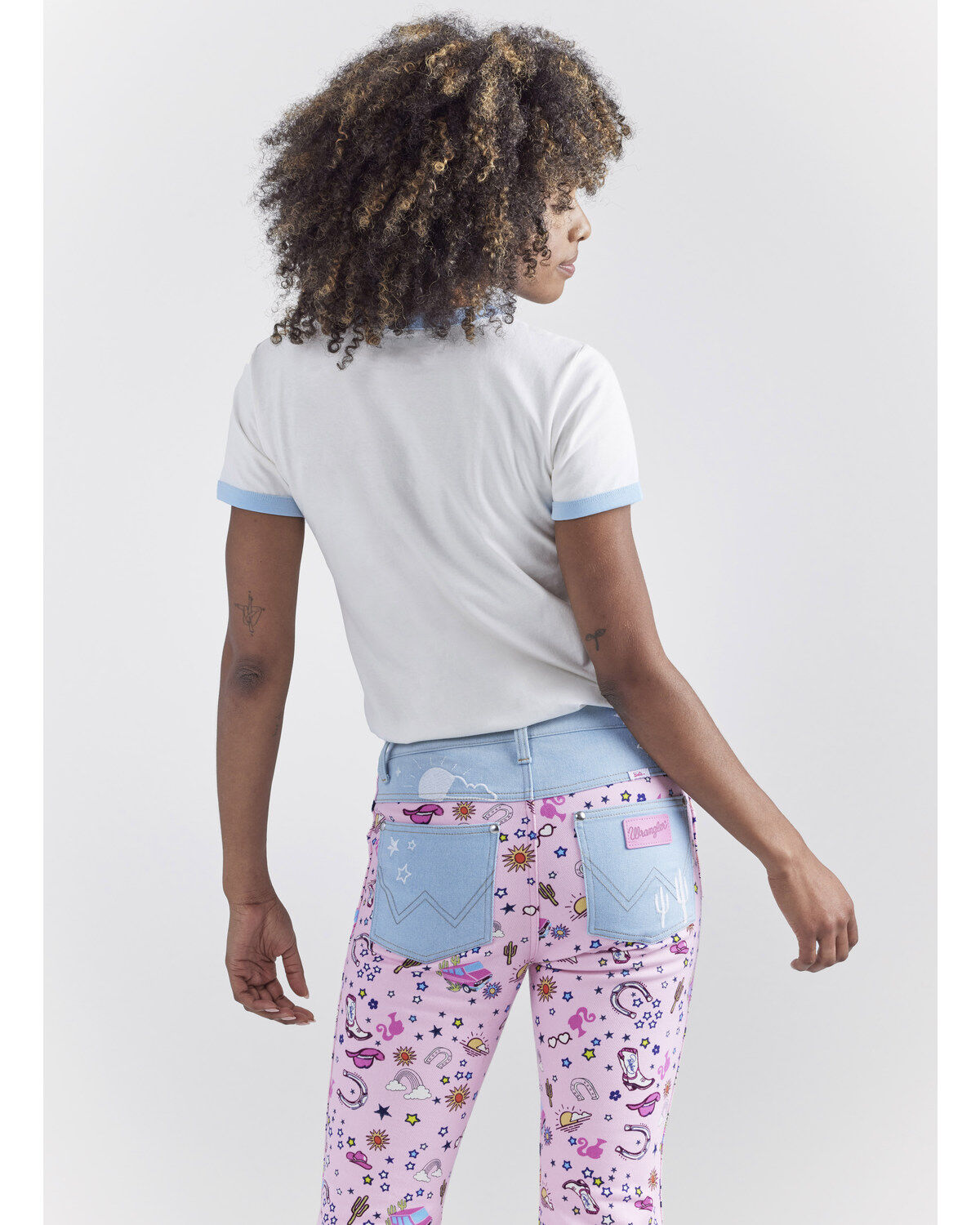 Image #4 - Wrangler® X Barbie™ Women's Denim Daydreams Slim Ringer Tee, White, hi-res