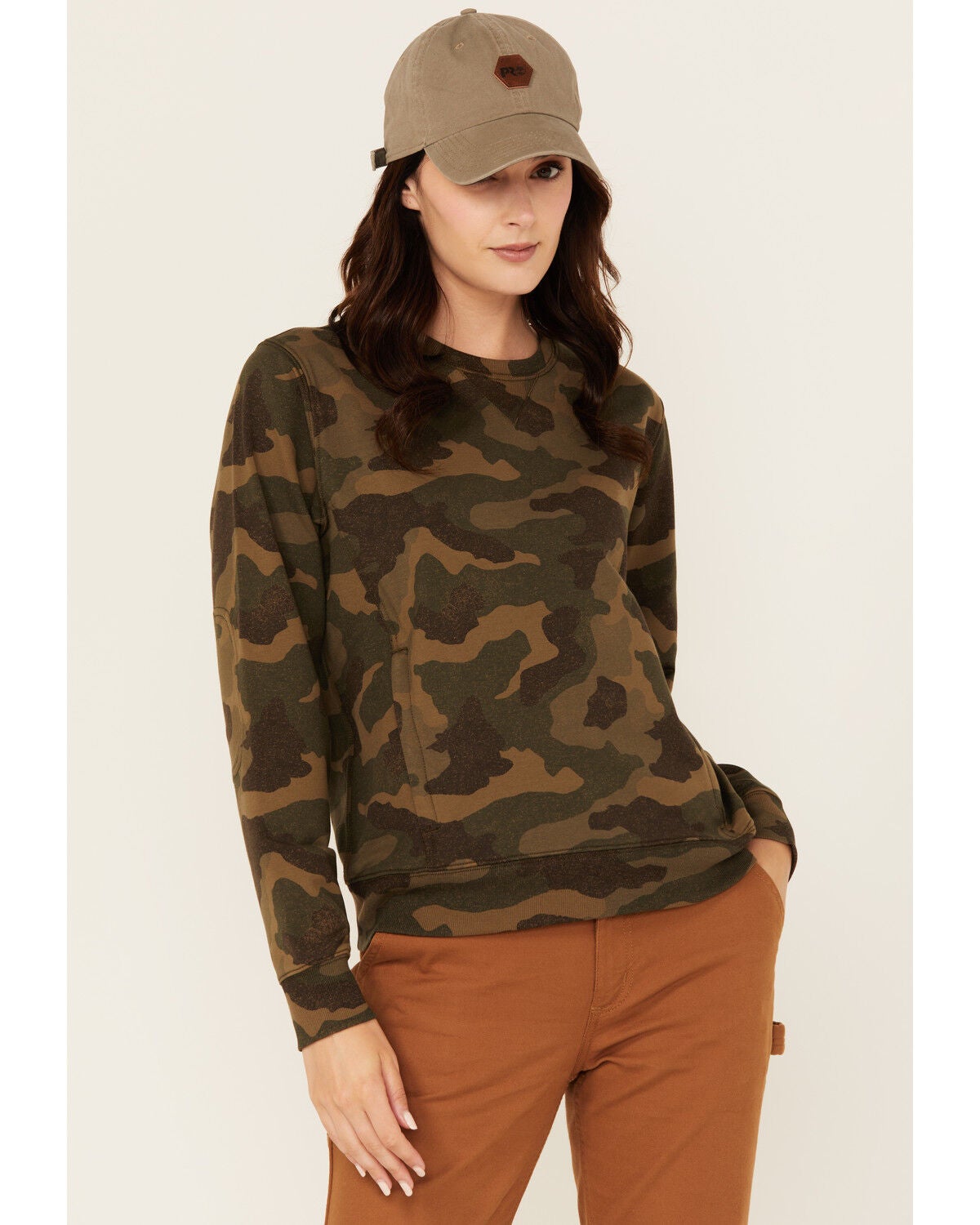 Lucky Brand Workwear Women's Camo Print French Terry Crew Neck Sweatshirt, Green, hi-res