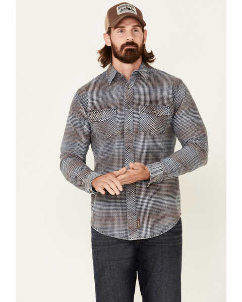 Wrangler Men's Retro Premium Check Plaid Button Down Western Shirt , Blue, hi-res