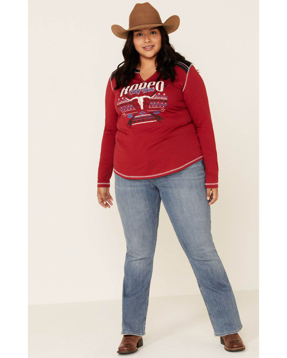 Image #2 - White Label by Panhandle Women's Red Rodeo City Tour Fringe Tee - Plus, , hi-res