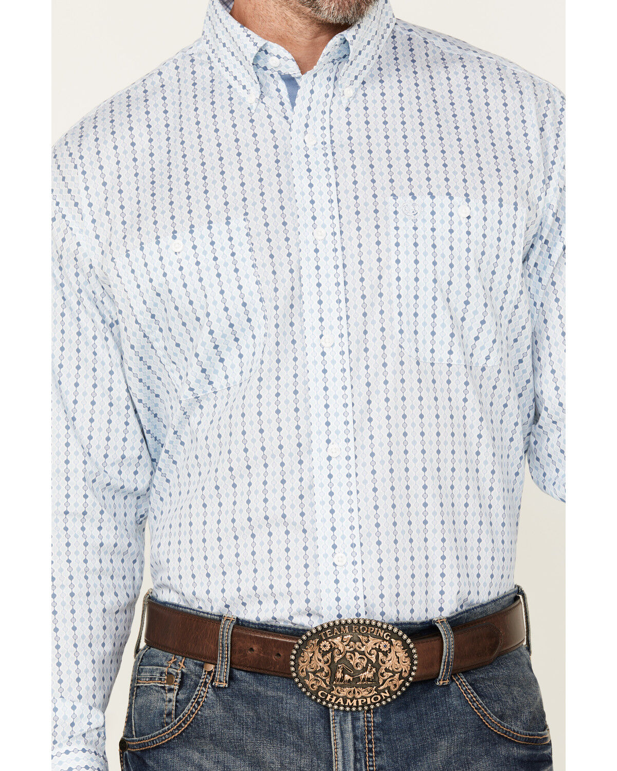 Image #2 - George Strait by Wrangler Men's Geo Print Long Sleeve Button-Down Stretch Western Shirt, White, hi-res