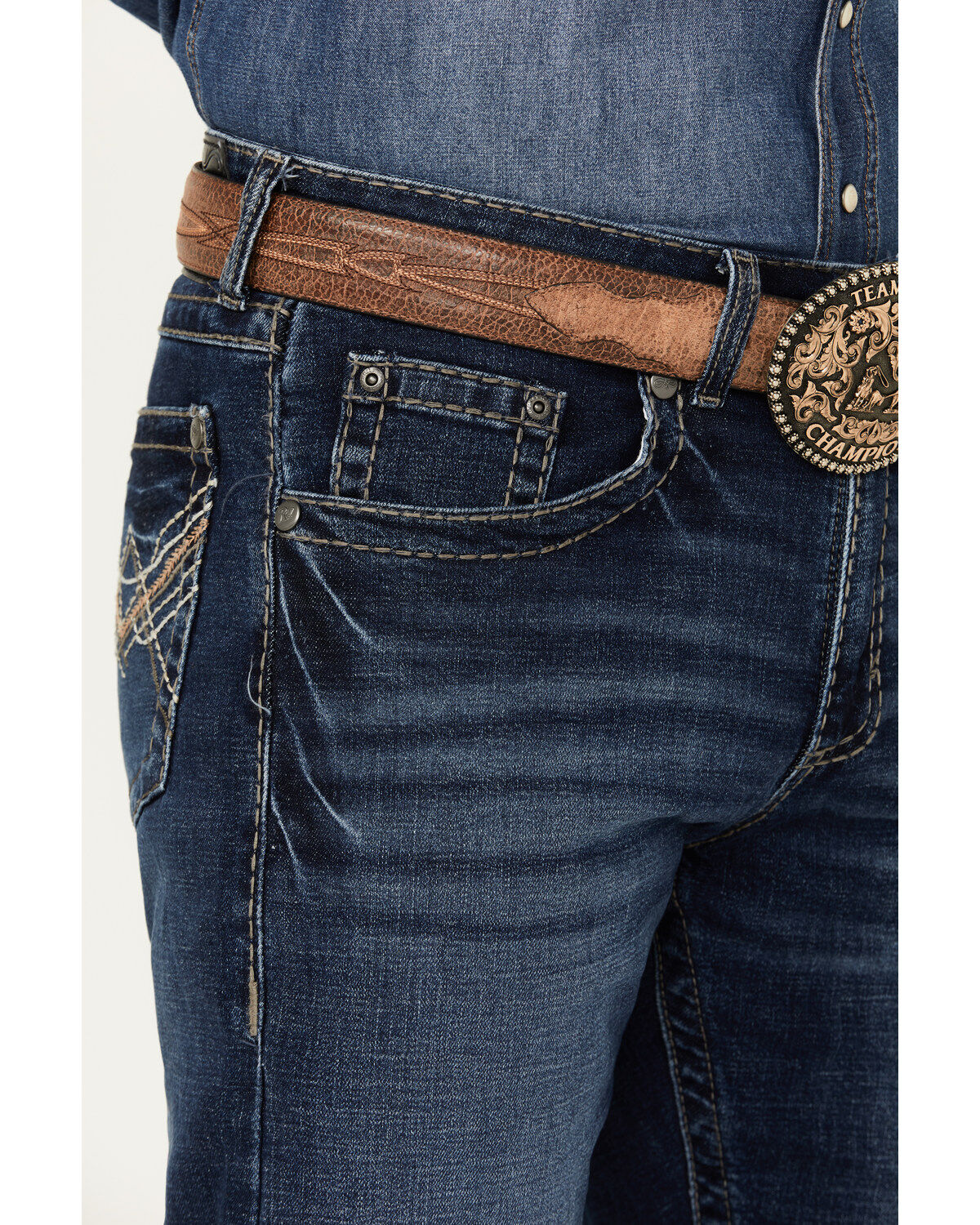 Image #2 - Rock 47 by Wrangler Men's Cowboy Kiss Dark Wash Slim Straight Stretch Denim Jeans, Dark Wash, hi-res
