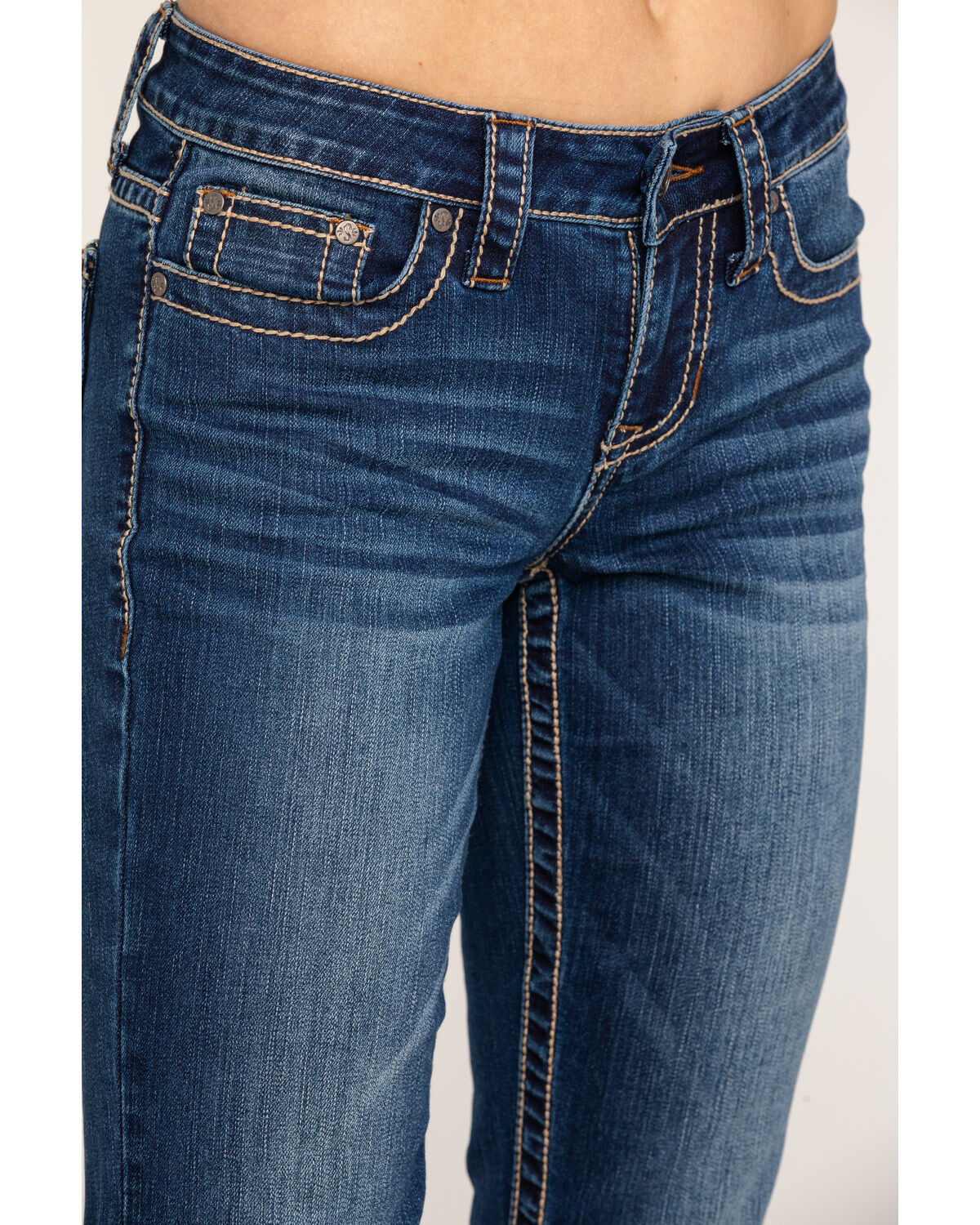 Image #5 - Shyanne Women's Dark Wash Aztec Mock Flap Bootcut Jeans, , hi-res