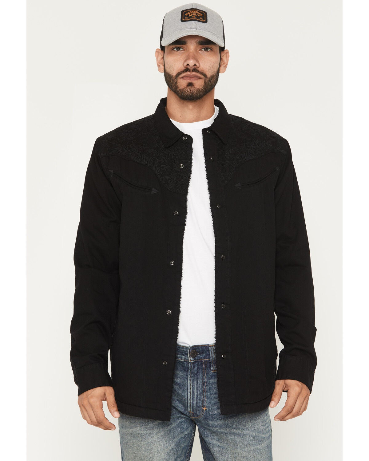 Image #1 - Moonshine Spirit&reg; Men's Searcy Sherpa Lined Embroidered Shirt Jacket, Black, hi-res