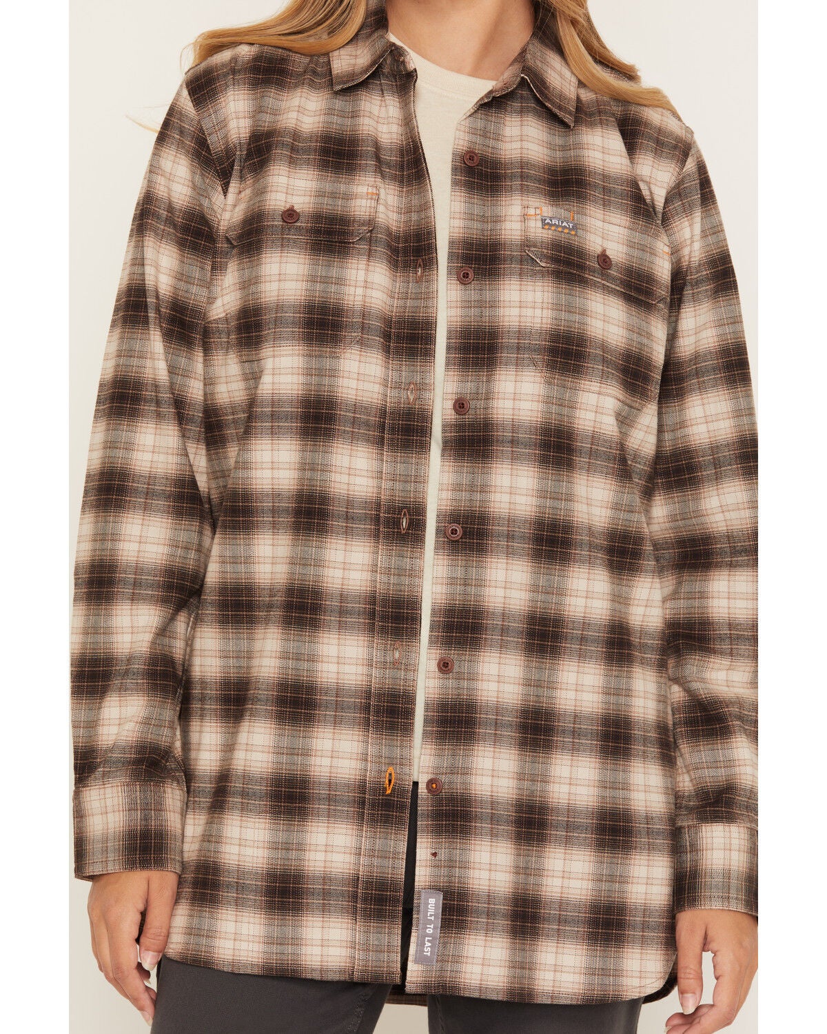 Image #3 - Ariat Women's Durastretch Plaid Print Long Sleeve Button-Down Flannel Work Shirt, Grey, hi-res